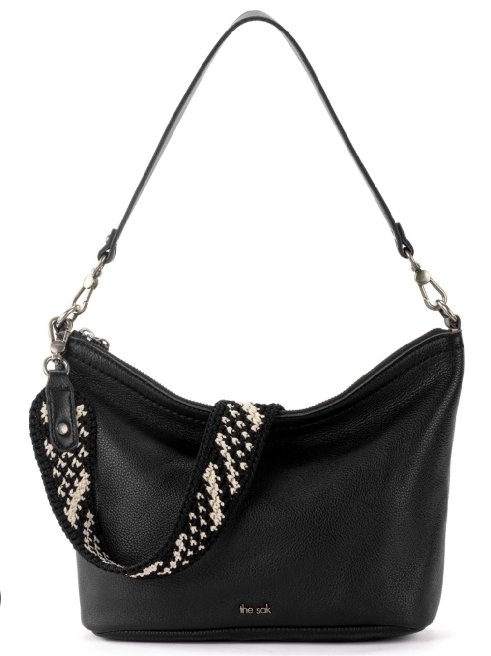 The Sak Jasmine Black Pebbled Leather Hobo with Woven Contrast Strap